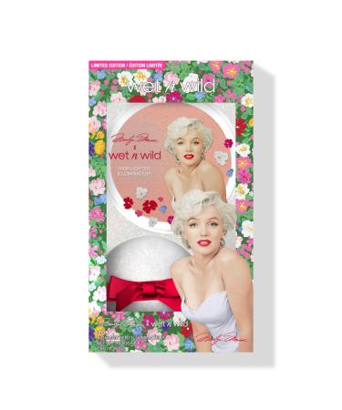 Wet n Wild Marilyn Monroe Icon Diamond Highlighter powder highlight with shimmering pearls for a glass-like glow including soft applicator peachy pink face lighting agent Peachy Pink