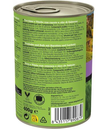 ARQUIVET Pack 6 units - Adult - Turkey and veal with carrots and salmon oil - 400 g - Wet food for dogs - For adult dogs All Breeds - Buy Online on GoSupps.com