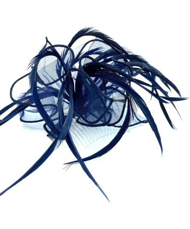 Ladies Mesh Feather Comb Fascinator Ladies Day Races Ascot Weddings Hair Piece (Navy Blue) - Buy Online on GoSupps.com
