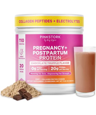 Pink Stork Pregnancy and Breastfeeding Protein Powder - 20 g Chocolate Whey and Collagen Protein - Prenatal Postnatal & Lactation Support Postpartum Nursing Essentials - 15 Servings