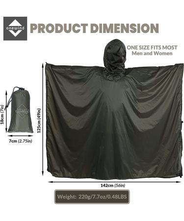 Onewind Ultralight Silnylon Poncho Tarp Shelter Rain Jacket Hood Olive Green 98x56 - Buy Online on GoSupps.com