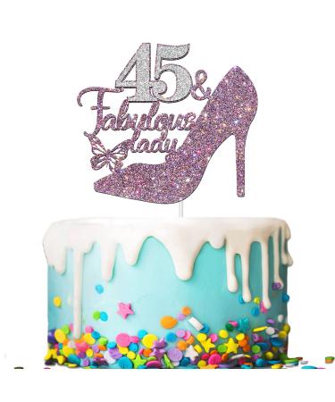 Tenhaisi 45 & Fabulous Lady Cake Topper Purple Sliver Glitter 45th Birthday Party Decoration Happy 45th Birthday Decoration Women 45th Birthday/Wedding Celebration/Anniversary Party Supplies