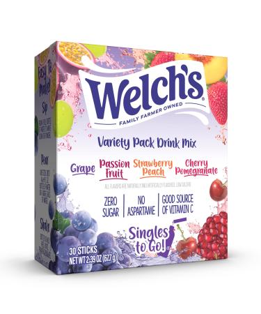 Welch's Singles To Go Variety Pack Watertok M lange de boissons en poudre contient 4 saveurs : raisin fruit de la passion p che fraise grenade cerise 1 bo te (30 portions)