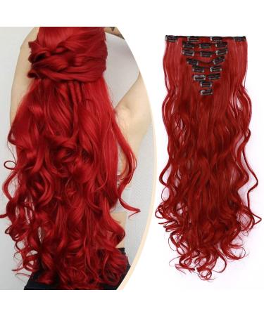 S-noilite 17-26 Inches(43-66cm) 8pcs Long Full Head Clip In Hair Extensions Extension Sexy Lady Fashion Choice 60 Colours (24 Inches-Curly Dark Red) Dark Red 24 Inch