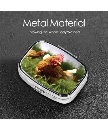 Funny Chicken Grass Print Pill Case - 2 Compartment Travel Organizer for Purse & Pocket - Cute Small Pill Box Gift - Buy Online on GoSupps.com
