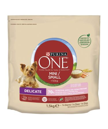 PURINA ONE Mini Small Delicate Adult Dog Food with Salmon and Rice, 6 x 1.5 kg Bags