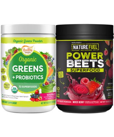 Healthy Delights Bundle Berry Flavor: Nature Fuel Power Beets Powder Natural Energy & Stamina 60 Servings (Packaging May Vary) + Healthy Delights - Naturally Boost Energy USDA Organic 30 Servings