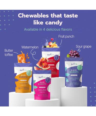 Calcium Citrate Bariatric Calcium Chews with 1000 IU Vitamin D3 - Ideal for Bariatric Patients - BariBurst by Bari Life (Fruit Punch) Fruit Punch 90 Count (Pack of 1) - Buy Online on GoSupps.com