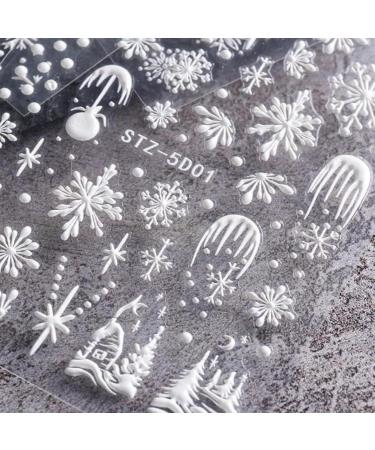 4 Sheets Nail Sticker Decals White Snowflakes Lace Lattice Elk Christmas Tree Heart Winter Design Full over Self-adhesive Nail 5D Embossed French Press on Nails for Women Girls DIY Nail Art Decoration - Buy Online on GoSupps.com