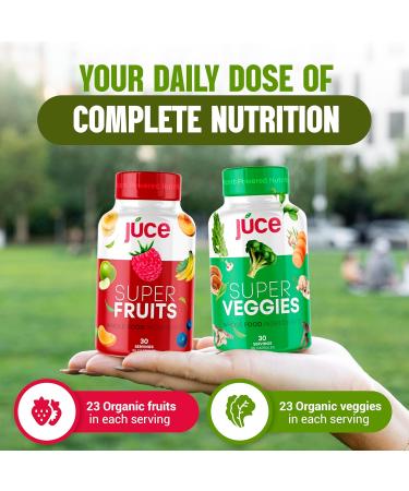 Juce Original Formula - Organic Super Fruit & Veggies Supplement - Gluten/Gelatin Free Soy Free & Vegan- Reds & Greens Superfood Capsules- 23 Fruits & 23 Vegetables (180 Count)- By Terra Kai Organics Organic Fruit & Veggie  - Buy Online on GoSupps.com