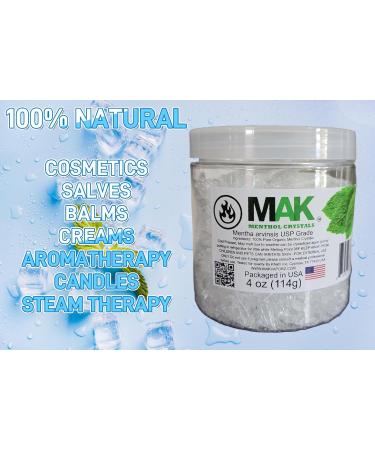 Mak Menthol Crystals 4 oz - Pure Organic 100% Natural - Menthol Crystals from Mint Crystal Mints Mentha Arvensis - Comes in a Jar for Long-Lasting Freshness - Buy Online on GoSupps.com