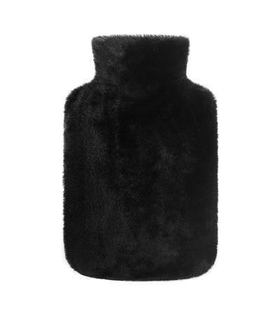 samply Hot Water Bottle with Cover - 2L Hot Water Bag with Furry Cover Black 2L Black