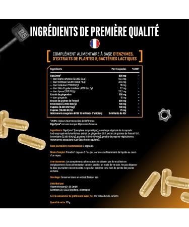 Complexe enzymatique - Enzymes digestives avec DigeZyme brevet brom la ne pepsine papa ne extraits v g taux et bact ries lactiques - Hautement dos v g talien - 120 g lules - Buy Online on GoSupps.com