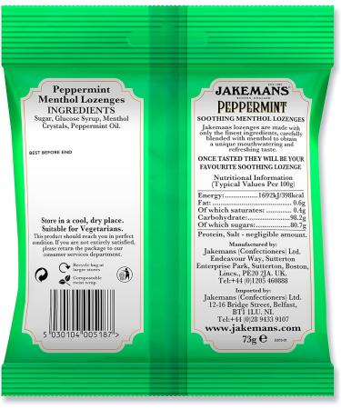 Jakemans Peppermint 73g - Pack of 12 - Soothing Menthol Sweets - Suitable For Vegetarians - Buy Online on GoSupps.com