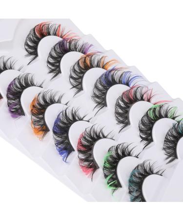 Ruairie False Eyelashes Colored Lashes Fluffy Wispy Russian Strip Lashes with Color D Curl Volume Curly Faux Mink Lashes 7 Colors AA - 7 Colors Russian Strip Lashes