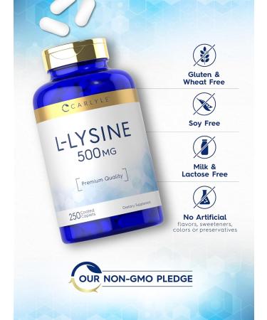 Carlyle L-Lysine 500 mg - 250 Vegetarian Caplet Capsules | Non-GMO Amino Acid Supplement Gluten Free - International Shipping Available - Buy Online on GoSupps.com