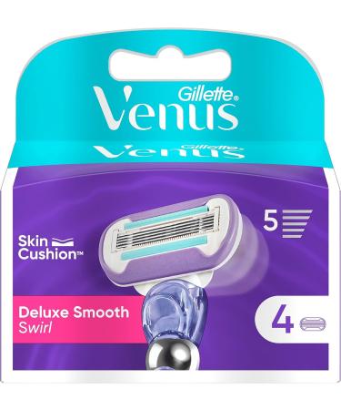 Gillette Venus Deluxe Smooth Swirl Razor for Women - 4 Replacement Blades | Extra Smooth 5-Fold Blade Shaving | International Shipping - Buy Online on GoSupps.com