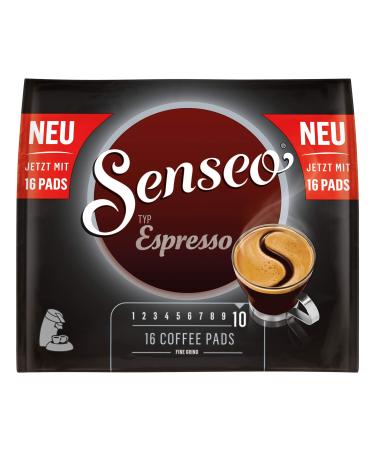 Senseo Type Espresso, Coffee Sachets, Aromatic and Strong, Roasted Coffee, Coffee, 16 Sachets