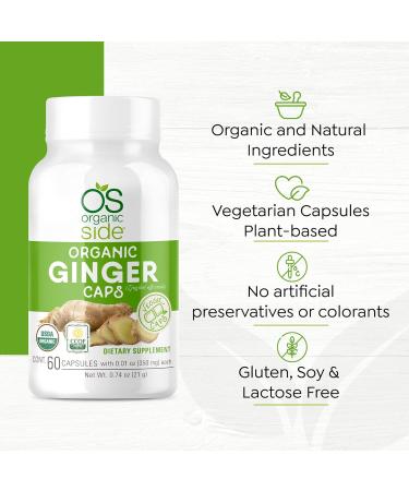 OS Organic Side | Organic Ginger Capsules | Digestive Health Support | USDA Certified Organic Non-GMO Vegan | 60 Easy-to-Swallow Capsules for Natural Wellness - Buy Online on GoSupps.com