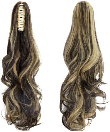 FXYTK Claw Ponytail Hair Extension 18 Curly Dark Brown Mix Ash Blonde - Buy Online on GoSupps.com
