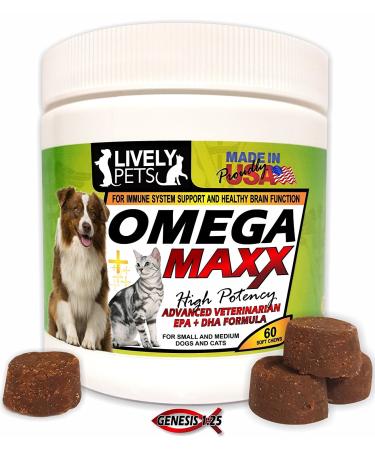 Lively Pets Omega Maxx #1 Soft Chew Fish Oil Supplement for Dogs - Small and Medium - Large & Giant | High Potency EPA DHA Formula Sm/Med Dogs - 60 Chews