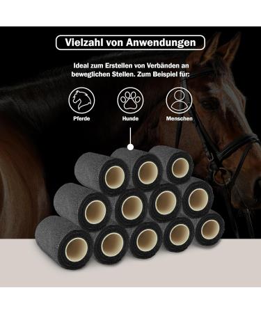 Nilo Self-Adhesive Bandage - 12 Rolls 7.5cm x 4.5m | Breathable & Elastic Adhesive Tape for Animals & People - Black - Buy Online on GoSupps.com