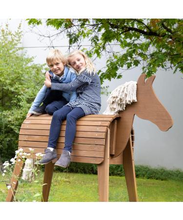 Roba Wooden Garden Horse - Vaulting Horse with Mane & Tail for Gymnastics & Riding - Solid Teak Construction - Buy Online on GoSupps.com