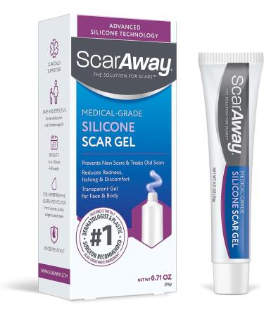 ScarAway 100% Medical-Grade Silicone Scar Gel for Face, Body, Surgical, Burn, Hypertrophic Scars, Keloids and Acne Scar Treatment, 0.71 Ounces, (20 Grams)
