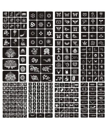 Aresvns Tattoo Stencils for Women and Kids,12 Sheets henna tattoo Stencils,Glitter Tattoo Stencils Body Art Template--260pcs 12sheets-1