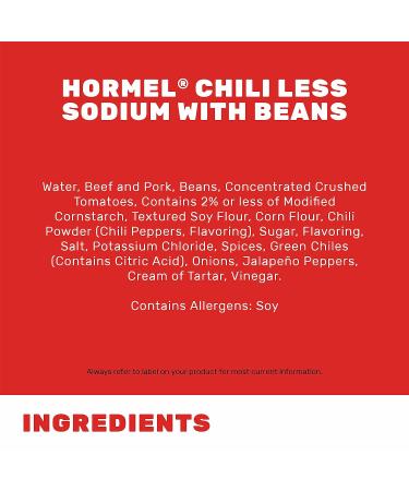 Hormel Less Salt Chili with Beans 15oz (Pack of 8) - Low Sodium, High Flavor - Buy Online on GoSupps.com