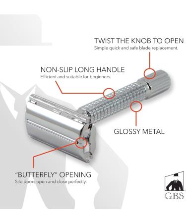 G.B.S Men's Shaving Set - Butterfly Long Safety Razor Pure Badger Brush & Drip Stand Holder - Natural Shave Soap Included | International Shipping Available - Buy Online on GoSupps.com