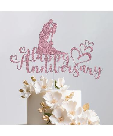 WedDecor Happy Anniversary Baby Pink Glitter Cake Topper Groom and Bride Cupcake Picks Toppers Dessert Cake Decoration Party Supplies for the Wedding Themed Engagement Anniversary Celebration Happy Anniversary - Groom and Bride Baby Pink - Buy Online on GoSupps.com
