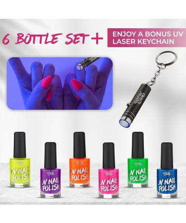 UV Blacklight Glow Nail Polish - 6 Color Variety Pack | 13ml for Day/Night Stage & Clubbing Makeup - Buy Online on GoSupps.com