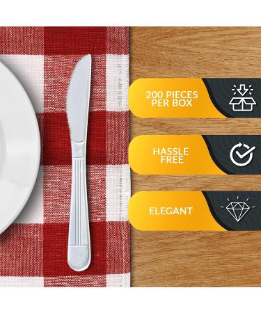 PAMI Heavy Weight Disposable Plastic Knives 200-Pack - Deluxe White Silverware for Parties, Weddings & Catering - Bulk Pack of Heavy-Duty Single-Use Knives - Buy Online on GoSupps.com