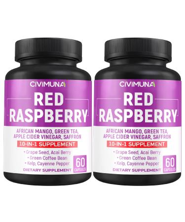 CIVIMUNA Red Raspberry Capsules with Red Raspberry African Mango Seed Green Tea Leaves and More - 120 Capsules 4 Months Supply (Pack of 2)