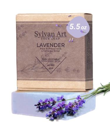 Sylvan Art LAVENDER Soap Bar  100% Natural  Pure Softness with a Calming Scent  Made with Pure Essential Oils  Chemical free - 5.5 oz - Buy Online on GoSupps.com
