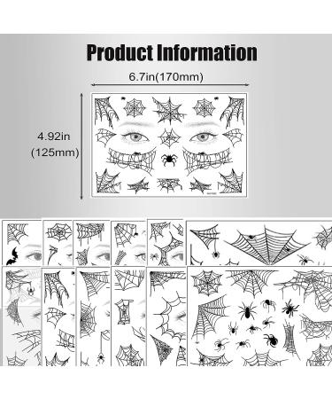 Halloween Spider Web Temporary Tattoos Kit - Waterproof Body and Face Stickers (12 Sheets) - Adults & Kids Costume Makeup - Buy Online on GoSupps.com