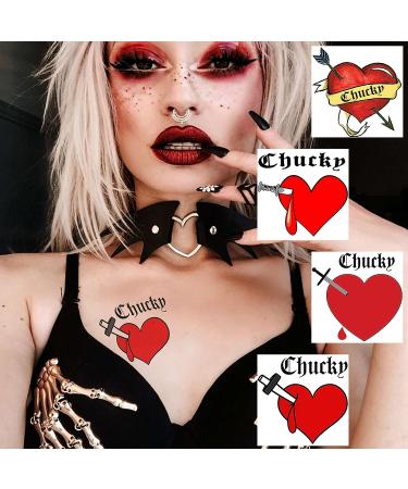 GOROMON Bride of Chucky 16 PCS Heart Tattoo Stickers | Halloween Temporary Tattoos for Men, Women, Kids | Fake Makeup Kit Party Favor Supplies - Buy Online on GoSupps.com