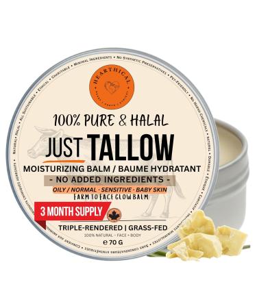 JUST Tallow - No Added Ingredient - 70 g Halal Grass Fed Beef Tallow For Skin - Organic Beef Tallow Moisturizer Beef Tallow Face Moisturizer & Beef Tallow Balm For Face Unscented Unscented 2.46 Ounce (Pack of 1)