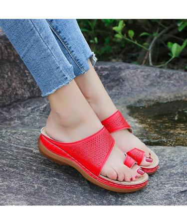 Women s Open Toe Sandals - Summer Hollow Clip Toe Bunion Corrector Wedge Heels & Flip Flops for Big Toe Bone Correction - Orthopedic Travel Footwear - Size 8.5 Red - Buy Online on GoSupps.com