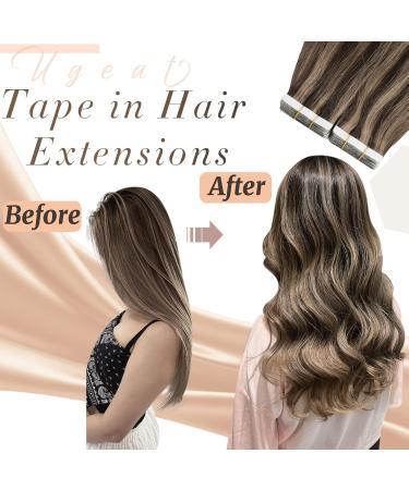 Ugeat 30cm Tape Extensions - 20-Piece Real Hair Dark Brown & Caramel Blonde #P4/27 - Cold Glue Hair Tape Extensions 30 Grams - Buy Online on GoSupps.com