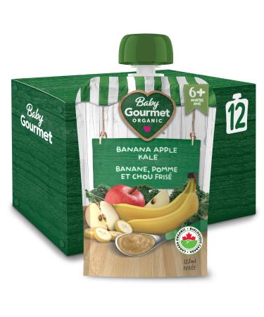 Baby Gourmet Organic Puree Baby Food Pouches - Banana Apple Kale - No Added Sugar Or Salt Non GMO No Fillers Gluten Free Kosher - (128ml) 12 Pack