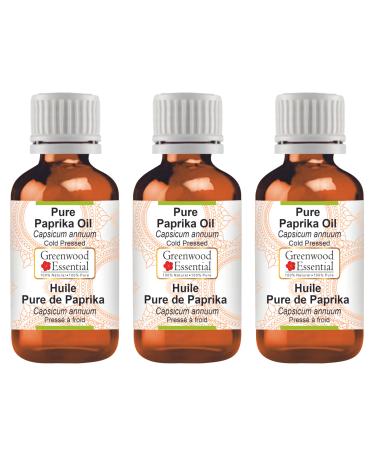 Greenwood Essential Pure Paprika Oil (Capsicum annuum) Cold Pressed (Pack of Three) 100ml X 3 (10 oz)