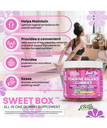 Clean Nutra Feminine Balance Gummies for Women Pineapple VaginalProbiotics pH Balance Cranberry D Mannose Supplement Inositol Black Cohosh Evening Primrose Garlic Vitex GLA Prebiotics Folate 60ct - Buy Online on GoSupps.com