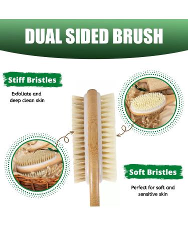 43cm Long Wood Double-sided Back Scrubber with Soft and Stiff Bristles - Buy Online on GoSupps.com