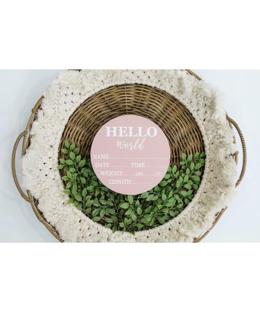 Hickory Hollow Designs Baby Announcement Sign - Hello World Birch Wood Nursery Decor for Newborn Boys & Girls - 6 Circle Board (Pink) Photo Prop - Buy Online on GoSupps.com