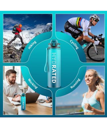 Qlur 1L BPA-Free Tritan Water Bottle with Straw | Time Marked Sports Bottle for Fitness School Yoga & Outdoor | 32oz Dark Blue - Buy Online on GoSupps.com