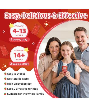 Iron Supplement Gummies for Kids Kids Multivitamin with Iron - Zinc Vitamin B Complex A C D B6 B12 Turmeric Extract Biotin for Blood Builder & Energy Support Iron Deficiency Vegan 60 ct - Buy Online on GoSupps.com