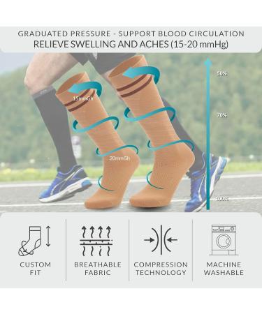 360 RELIEF - Flight Compression Socks Supports | Blood Circulation Travel Work XXL Beige with 2 Dark brown lines - Buy Online on GoSupps.com