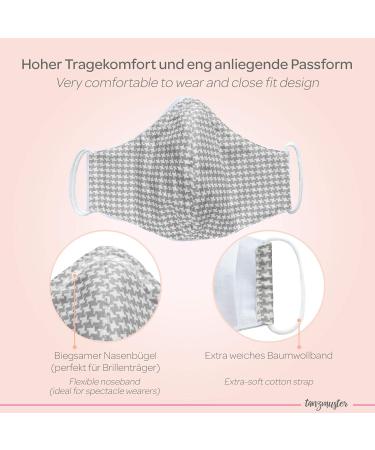 Dance Pattern Washable Cotton Masks for Kids & Adults - 2-Layer Nose Bracket Filter Bag - Oeko-Tex Standard 100 - Hahnenstreug Gray L (1 Pack) - Buy Online on GoSupps.com